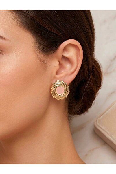VAREVİA Girdap Gold Detailed Stone Earrings