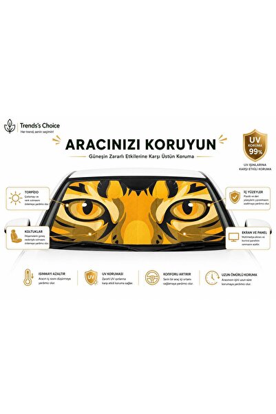 trends's choice Araç Ön Cam Güneşliği 135x65 cm Katlanabilir Oto Güneşlik Güneş Koruyucu Balonlu Ön Cam Güneşliği Kaplan Desenli