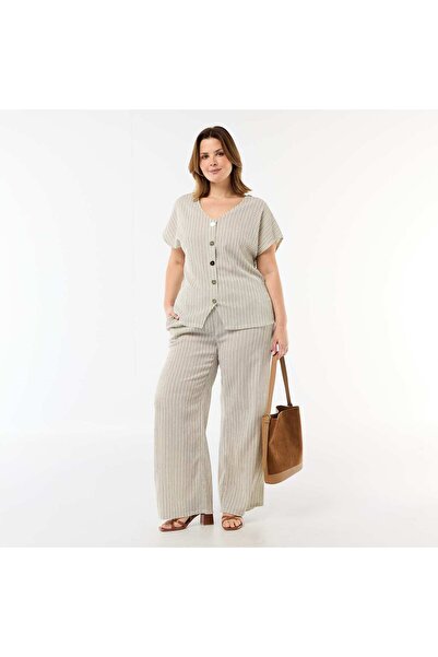 KIABI Wide-Leg Crepe Knit Pants WHITE