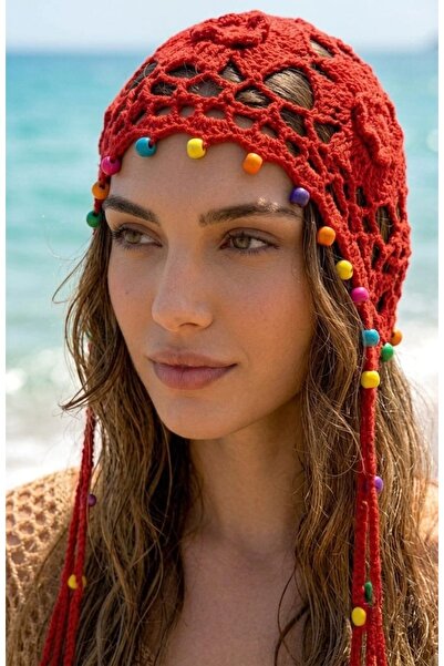 LAGRANZE Women's Cotton Bohemian Beaded Knitted Bandana Beanie