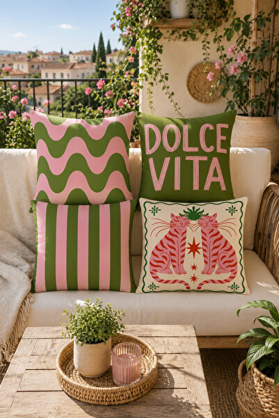 stellahomes Bohem Dolce Vita 4'lü Dekoratif Kırlent Kılıfı Seti – Modern Salo...