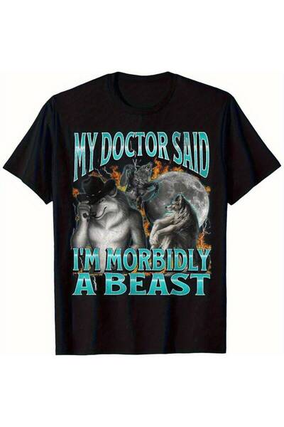 799 تي شيرت رجالي أسود بأكمام قصيرة بتصميم 'MY DOCTOR SAID I'M MORBIDLY A BEA...