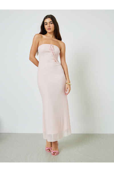 Take Two By Styli Light Pink Bandeau Maxi Dress