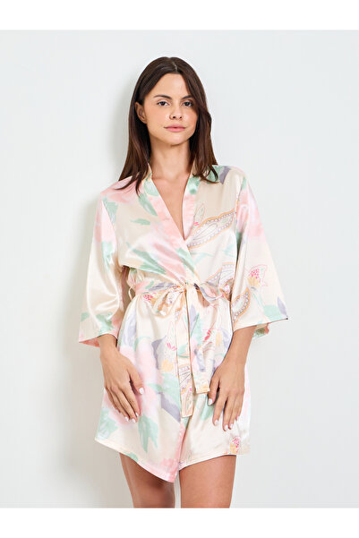 Take Two By Styli Peach Floral 3/4 Sleeve Robe