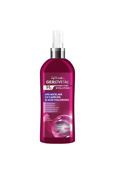 GEROVITAL Apă micelară H 3 Evolution cu cărbune și acid hialuronic, 150 ml