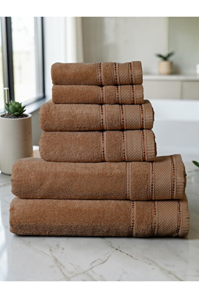 Baltic Linen طقم مناشف 6 قطع، ديليك، 100% قطن، 550 جرام/متر مربع، بني، 2 منشف...