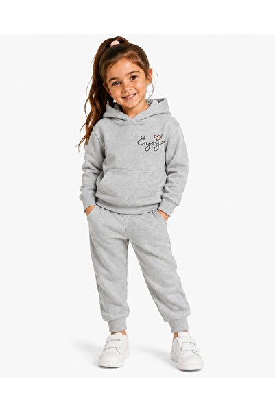 Birdirbir Kız Çocuk Enjoy Baskılı Kanguru Cepli Bisiklet Yaka Kapşonlu Sweats...