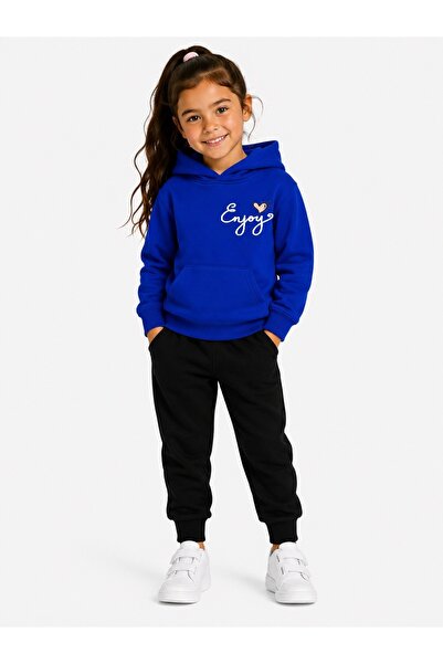 Birdirbir Kız Çocuk Enjoy Baskılı Kanguru Cepli Bisiklet Yaka Kapşonlu Sweats...