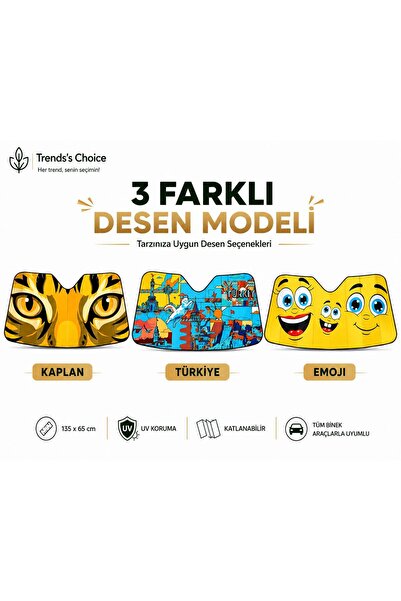trends's choice Araç Ön Cam Güneşliği 135x65 cm Katlanabilir Oto Güneşlik Güneş Koruyucu Balonlu Ön Cam Güneşliği Türkiye Desenli
