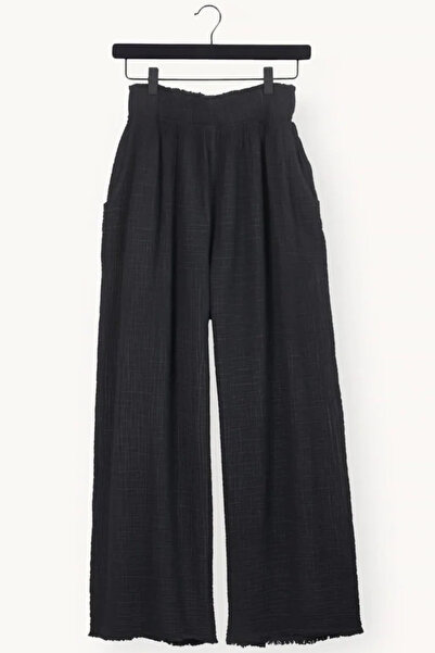 İKİKIZ Crinkle Cotton Black Palazzo Trousers