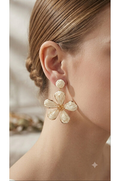 Marca Accessories DOĞAL EL YAPIMI HASIR ÇİÇEK TASARIM KÜPE