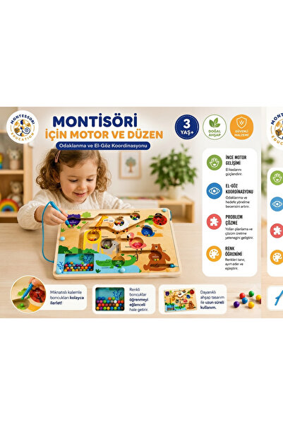 OYUNCAKPARK MinzoToys Manyetik Ahşap Hayvanlar Ve Renkler Labirenti (Montisör...