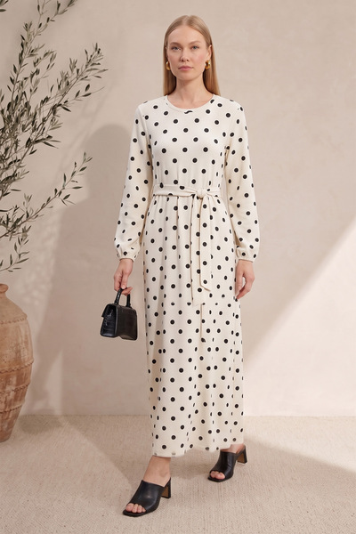 Fulla Moda Fullamodest Polka Dot Tie-Waist Dress