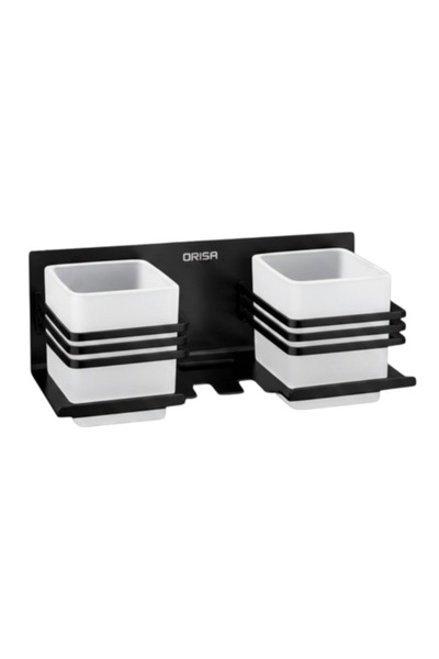 Orisa Double Wall Mounted Cup Holder Square Black Heavy Duty - Orisa