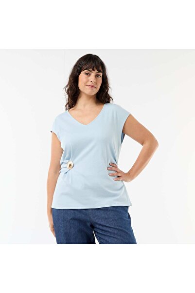 KIABI Draped T-shirt with Gold Brooch Detail BLUE