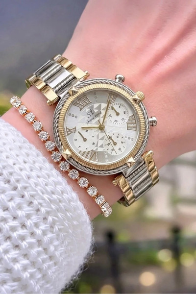 Feronnucci Women's Wristwatch with Calendar Bracelet Gift Gold Silver Double ...
