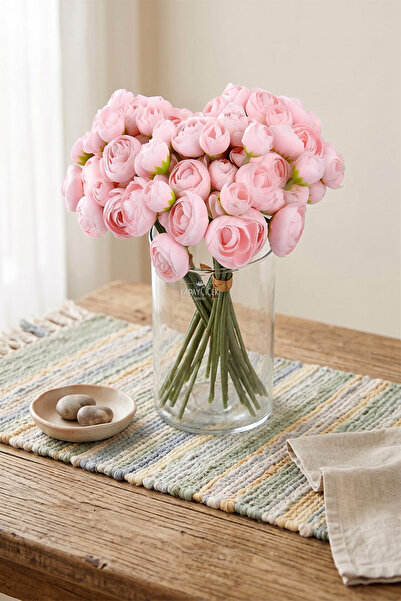 Yapay Çiçek Deposu Artificial Flower 9-Branch Muse Bud Peony Bunch 30 cm Powd...