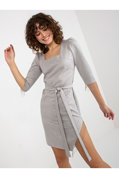 LAKERTA Rochie Dama Maneca 3/4, Rochie asimetrica, LAKERTA, Gri de Ocazie Nunta