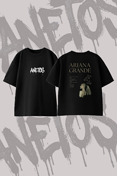 Anetos Ariana Grande_61 Design Back Printed Cotton Black Oversize T-Shirt