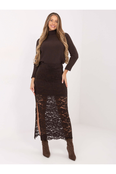Italy Moda Fusta Dama, ITALY MODA, Poliester, Textura, Maro inchis, model MI-...