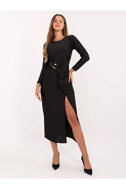 Italy Moda Γυναικείο Φόρεμα, ITALY MODA, Βισκόζη, Φόρεμα κρουαζέ, Μαύρο, μοντ...