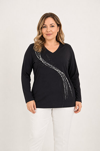 bihan store Women's V-Neck Stone Embroidered Long Sleeve Combed Cotton Blouse...