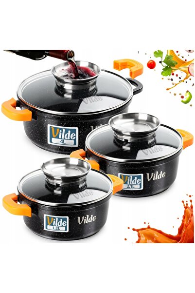 Vilde Set de 3 vase de gătit din granit pentru gaz și inducție, 16 + 20 + 24 cm
