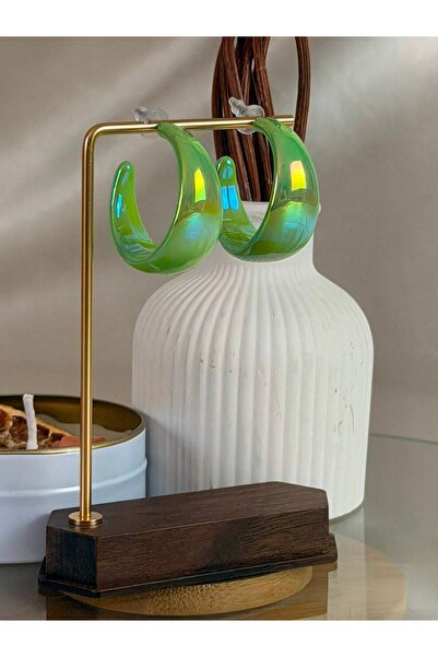 ANKA JEWELLRY Women's Green Hologram Drop Hoop Earrings
