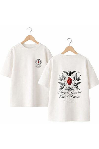 playwear Tricou cu decolteu rotund, 100% bumbac, supradimensionat, cu imprime...