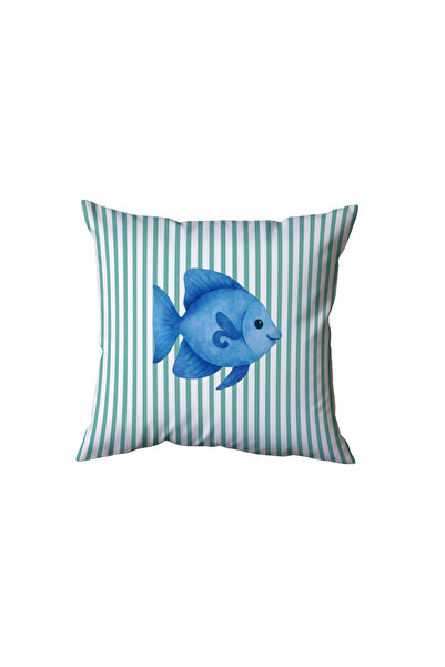 Beramussa Green Striped Fish Patterned Pillow, Gift