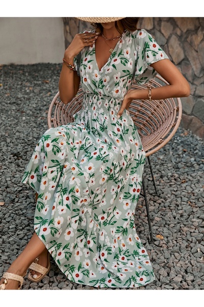 innature Rochie de damă cu efect de subțiere, cu imprimeu floral, elastică, e...