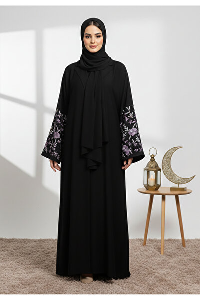 Nukhbaa Stunning black embroidered abaya | Nida Fabric-848