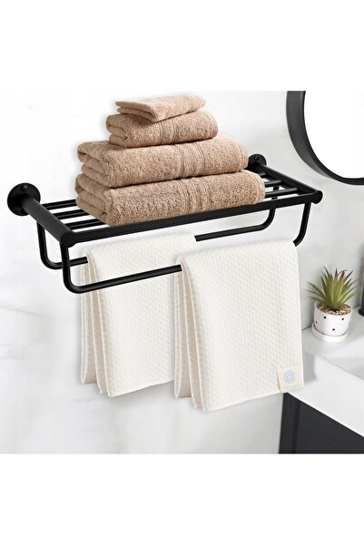 Gockowiak Suport de perete pentru prosoape, stil loft, negru, pentru baie, cu...