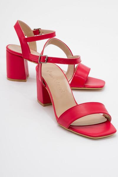 CCWAY AYAKKABI Single Strap Women's Heeled Sandals Red Skin