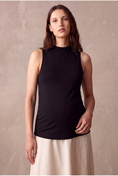 WESTMARK LONDON Maternity Black Cotton Short Stand Collar Sleeveless Undershi...