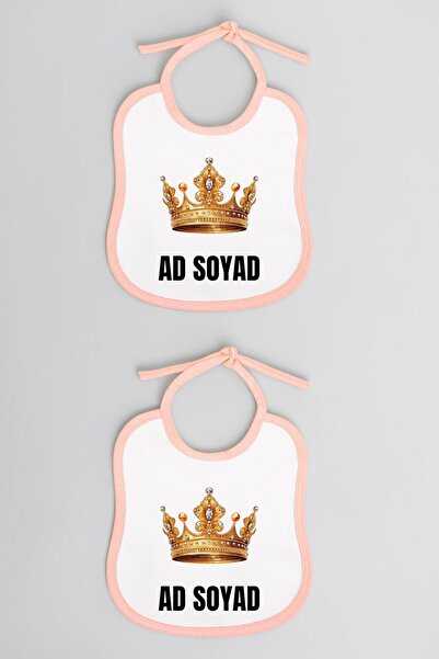 lili hediyelik Crown Printed 2-Piece Linen Pink Baby Bib - Baby Bib Models, B...