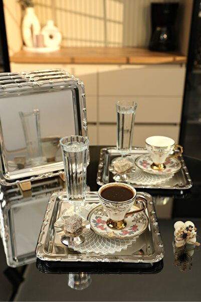 Yaren Style Set of 6 Square Stainless Steel Trays – Decorative Coffee and Tea...