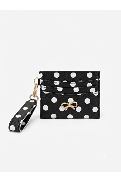 H&D COLLECTİON Women's Bow Detailed Shiny Faux Leather Card Holder with Keychain