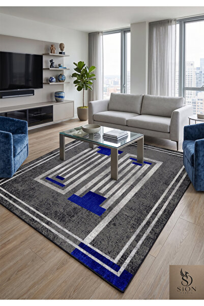 SionFabric Yıkanabilir Modern Çizgi Halı Kaymaz Taban Leke Tutmaz Salon Halıs...