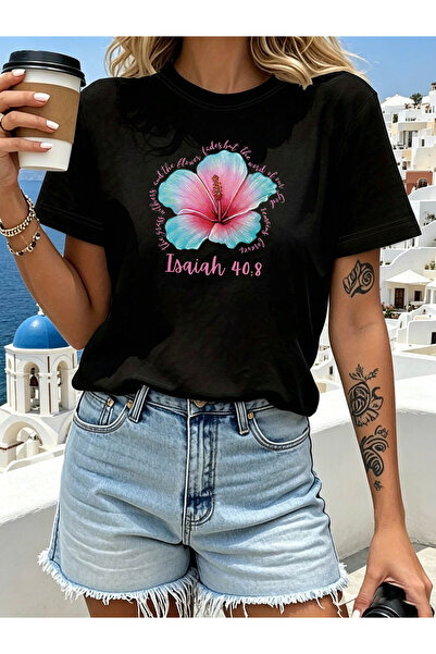 45 BPM 40.8 Letter Print T-Shirt, Short Sleeve Crew Neck Casual Top for Summe...