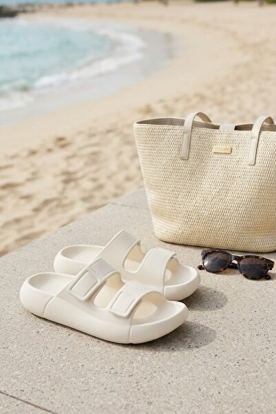 Modazirve White Double-Strapped Velcro Daily Beach Pool Beach Slippers Women'...