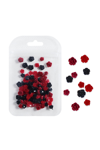 Choice WHITE 100pcs Red & Black Resin Rose Flower Nail Art Decorations 3D Cam...