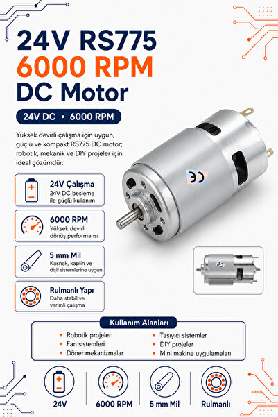 RobotikDepo RS775 DC Motor 24V 6000Rpm