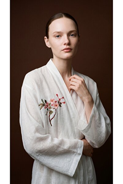 Minteks Shadowed Sakura Linen&Cotton Kimono Dressing Gown
