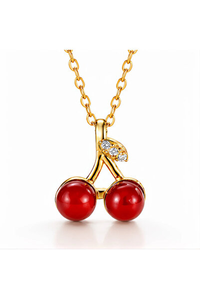 OEM Colier Cherry Glow auriu, din oțel inoxidabil, cu charm, placat cu aur 18K