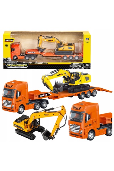 LeanToys CAMION BUCĂTARINĂ CU REMORCĂ ȘI EXCAVATOR HUINA 1:50