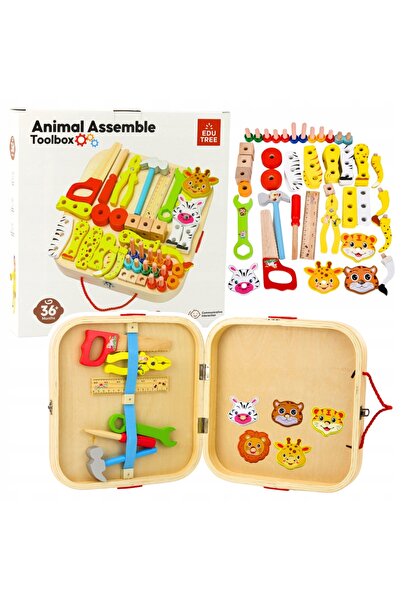 LeanToys Set de jucării din lemn pentru copii, valiză cu 5 animale de răsucit...