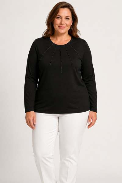 bihan store Round Neck Front Beading Embroidered Long Sleeve Women's Combed C...