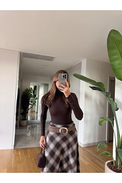 MERVE AKSOY Turtleneck Cashmere Blouse - Brown