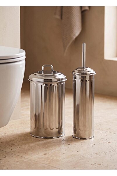 The Mia Trash Can Toilet Brush Bathroom Set Chrome